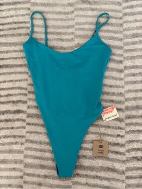 Toast Free People high cut one piece swimsuit size S Niagara blue